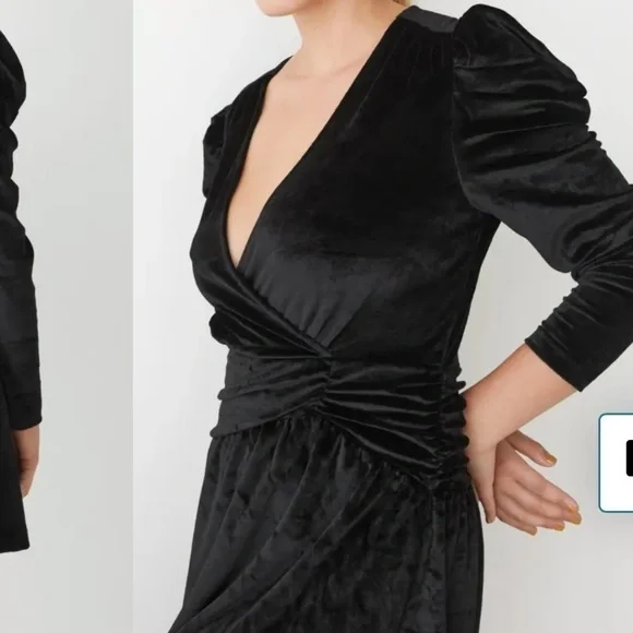 & Other Stories Puff Shoulder Long Sleeve Velvet Black Dress Romantic Goth - Picture 3 of 9